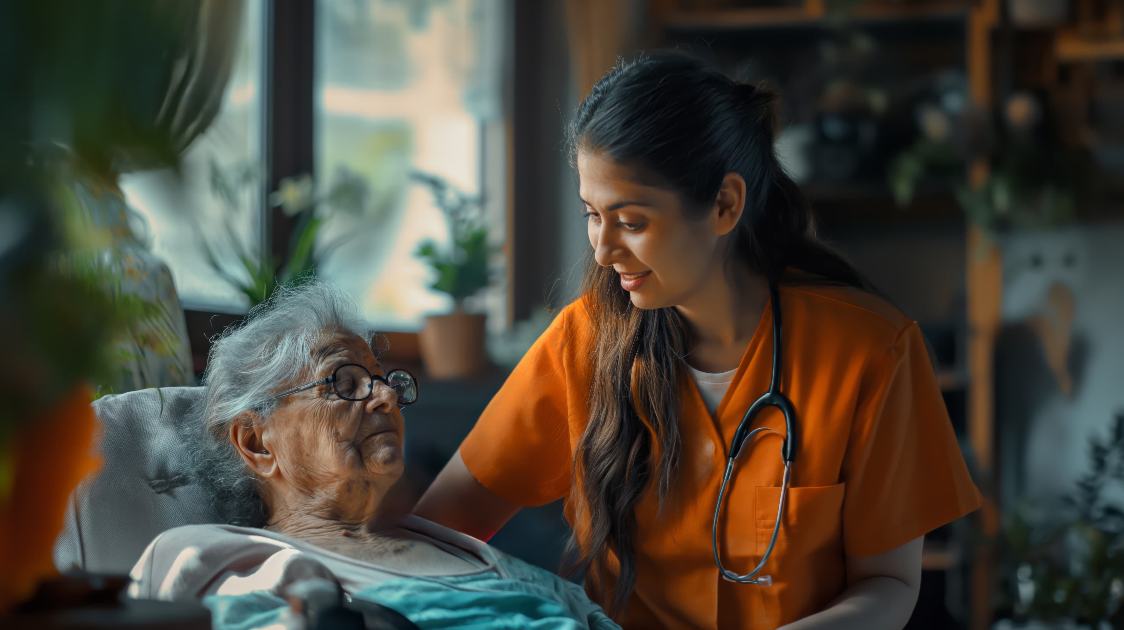 elder care nurse visiting patient at home